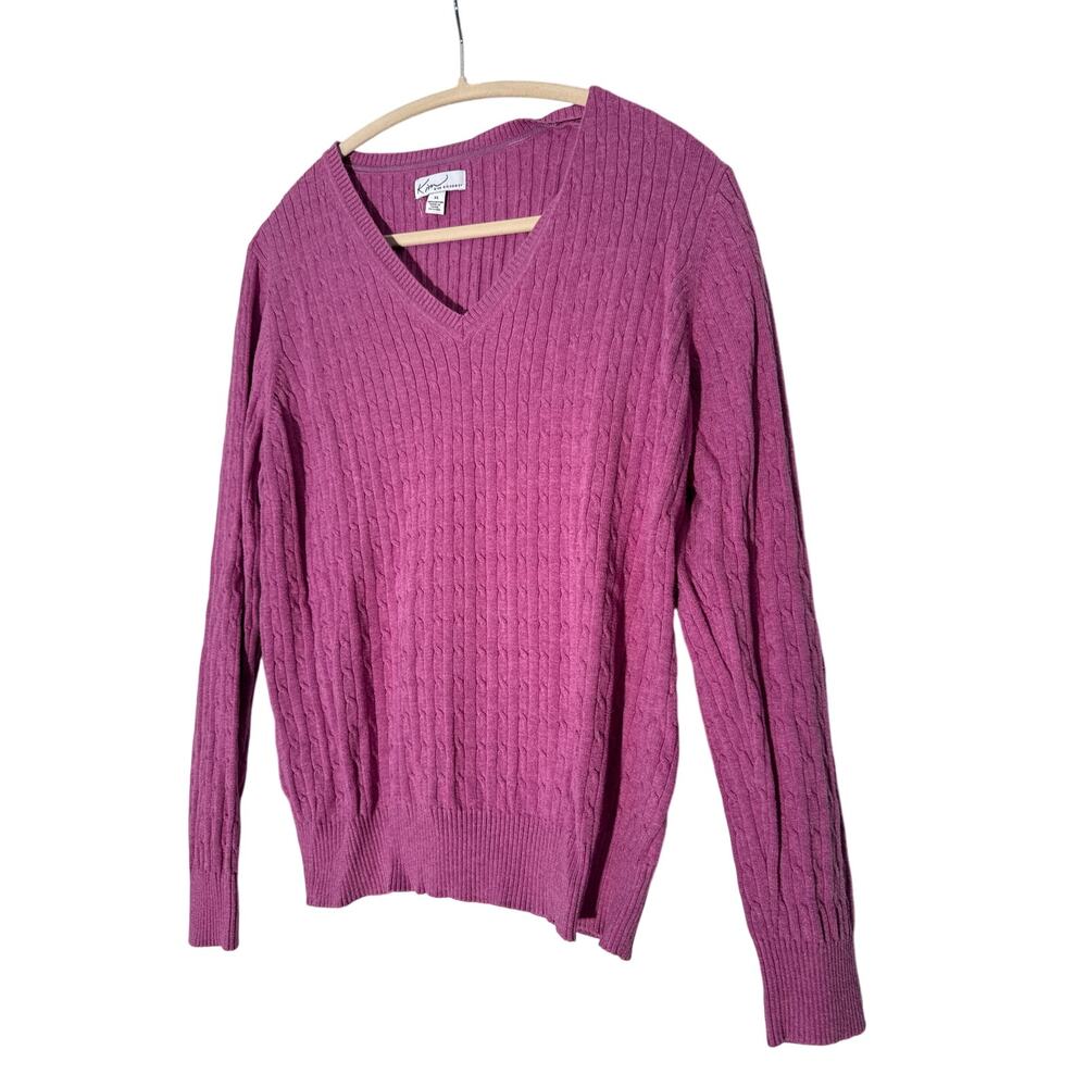 Kim Rogers Purple V Neck Ribbed‎ Sweater Sz XL